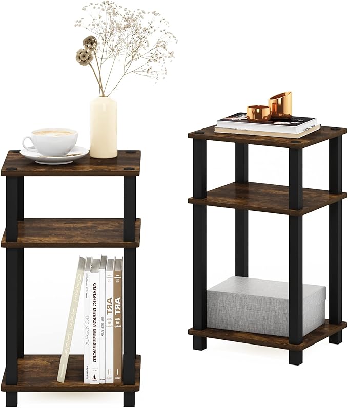 Furinno Just 3-Tier Turn-N-Tube End Table, Amber Pine/Black - Image 5