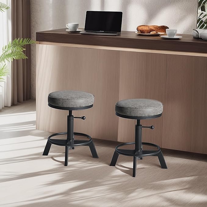Industrial Bar Stools-Standard Height Chairs-Swivel Pu Seat-Kitchen Island - Image 5