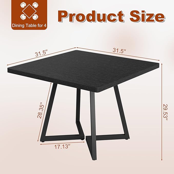 Square Dining Table for 4, 31.5-Inch Farmhouse Dinner Table Wooden Kitchen - Image 2