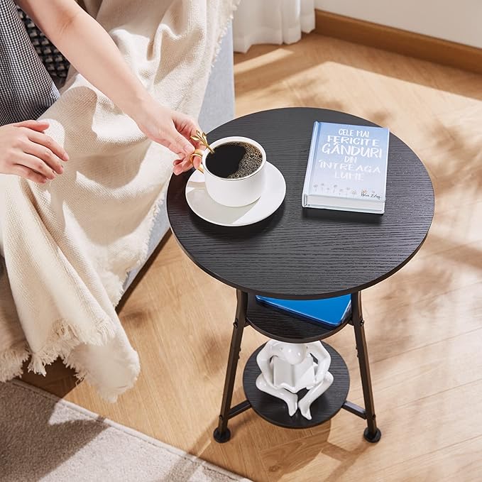 Dulcii Small Round End Table for Narrow and Small Space, 3-Tier Round Accent - Image 4