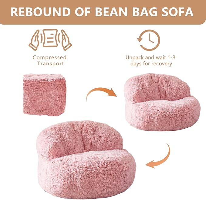 BYBYME Giant Bean Bag Chair, Faux Fur Bean Bag Couch - Image 7