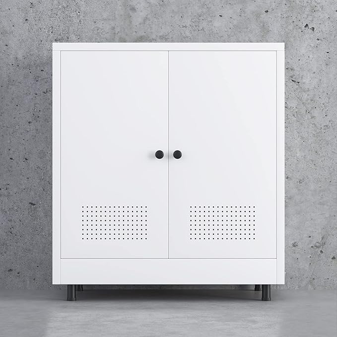 Metal Storage Cabinet with 2 Doors and Adjustable Shelf, Free Standing Accent - Image 6