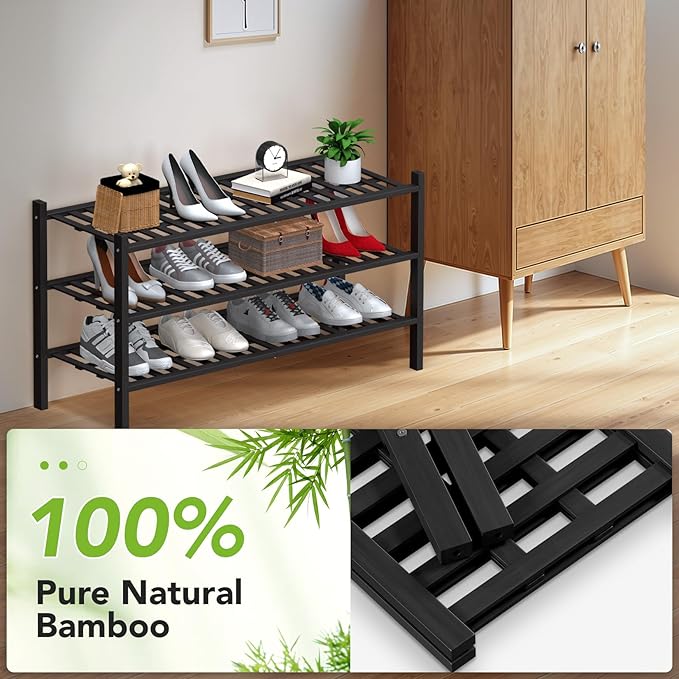Haddockway Long 3 Tier Bamboo Shoe Rack Storage Organizer, Small Space - Image 5