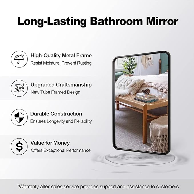 ANDY STAR Matte Black Mirror for Bathroom, 20x28 Inch Rounded Rectangle Mirror - Image 5