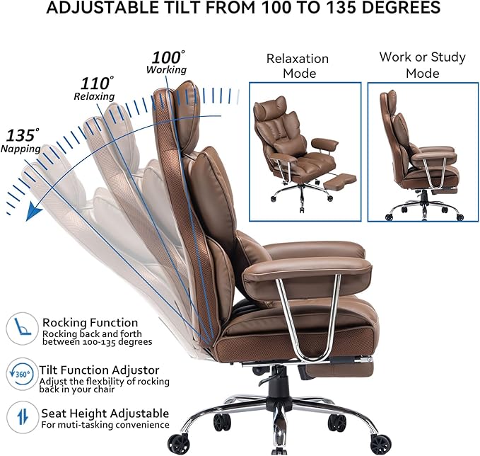 Efomao Big and Tall Office Chair 400lbs – High Back PU Leather Executive Chair - Image 3