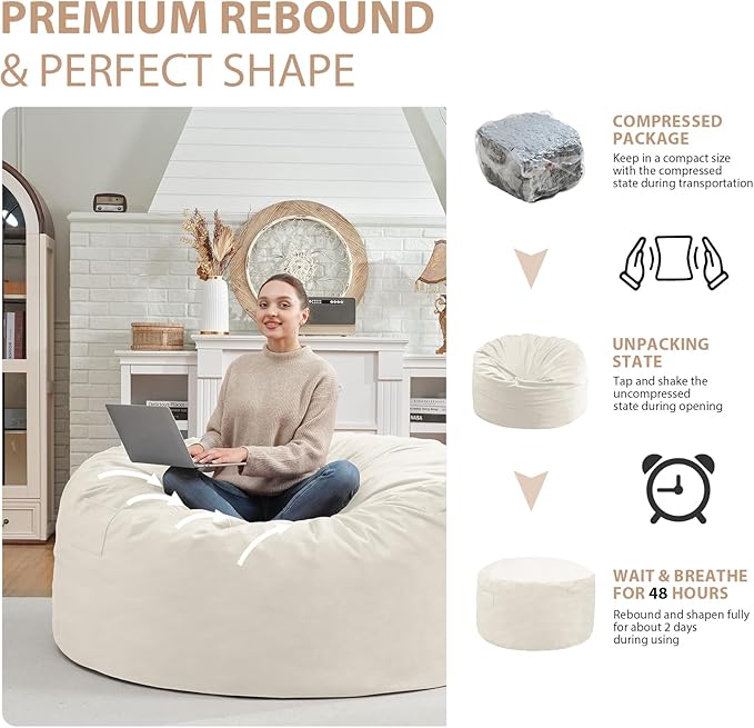3FT Bean Bag Chair, Comfy Bean Bag Chairs - Image 6