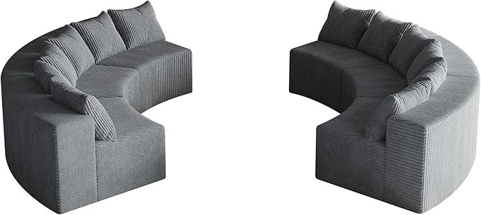 KEIKI Corduroy Curved Sectional Sofa, 6 Seater Symmetrical Modular Semi - Image 5