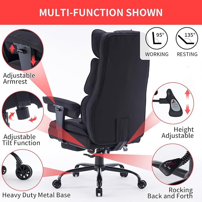 Efomao Big and Tall Office Chair 400 lb Weight Capacity, High Back Executive - Image 4