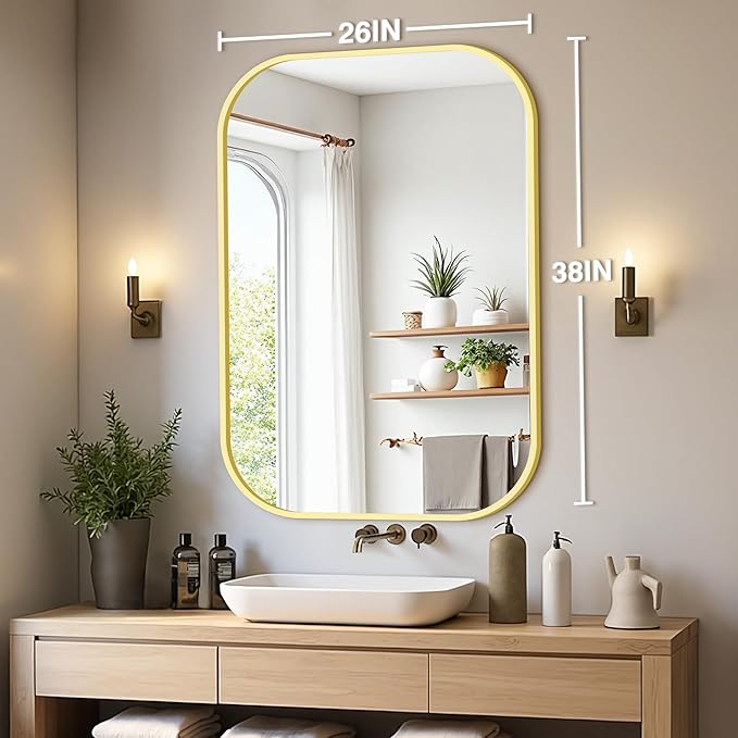 Bathroom Mirrors for Over Sink, 26x38 Gold Vanity Mirror for Bathroom Sink - Image 2