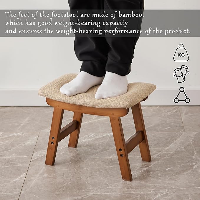 Foot Stool, Bamboo Small Sofa Foot Rest Under Desk, Extra Seating - Image 4