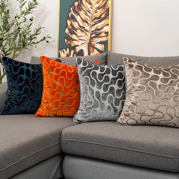 Yangest Silver Grey Square Throw Pillow Cover Wavy Velvet Cushion Cover Modern - Image 7