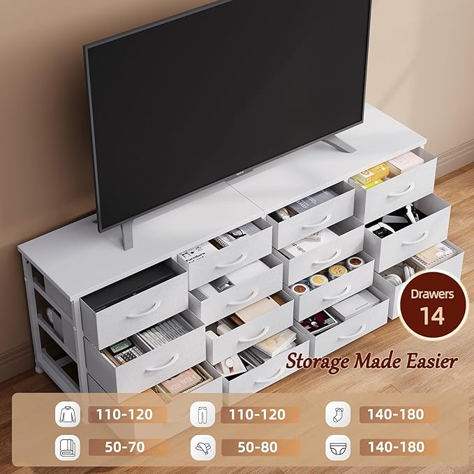 63 Inch TV Stand Dresser for Bedroom, Long White Dresser - Image 6
