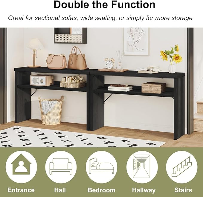 BON AUGURE Console Table with Storage, Wooden Couch Tables Behind Sofa - Image 6
