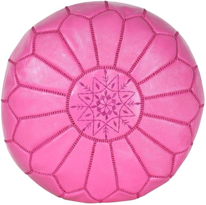 Stuffed Round Design Moroccan Leather Pouf Ottoman, Pre-Filled, 100% Genuine by Unknown