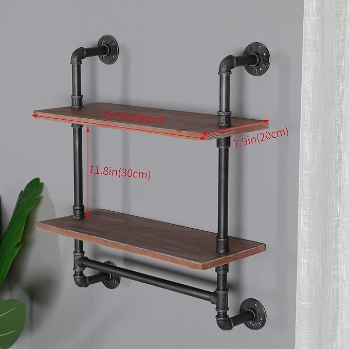 SSS Furniture Industrial Pipe Shelf Bathroom Shelves Wall Mounted, 2 Tier - Image 2