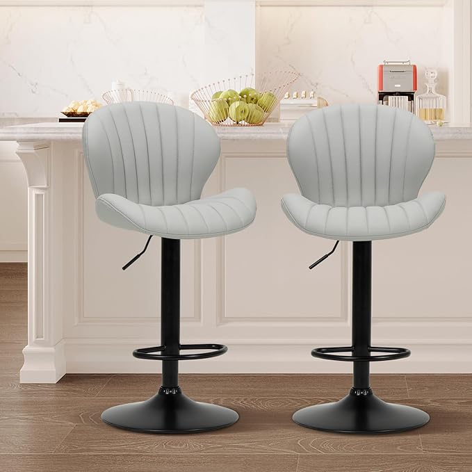 COLAMY Bar Stools Set of 2, Modern Swivel Bar Chairs, Adjustable Faux Leather by COLAMYINC