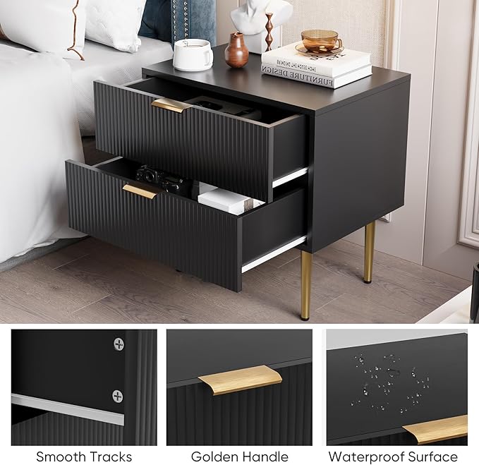 Black Nightstand for Bedroom, Fluted Night Stand, End Table for Living Room - Image 3