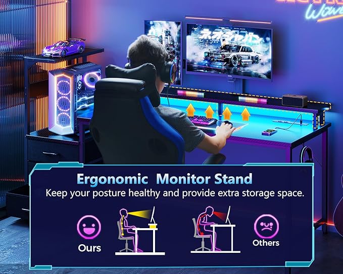 AODK 52 Inch Gaming Desk with USB Charging Ports & LED Light- Reversible - Image 7