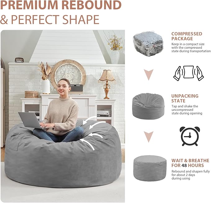 4FT Bean Bag Chair, Large Bean Bag Chairs - Image 6