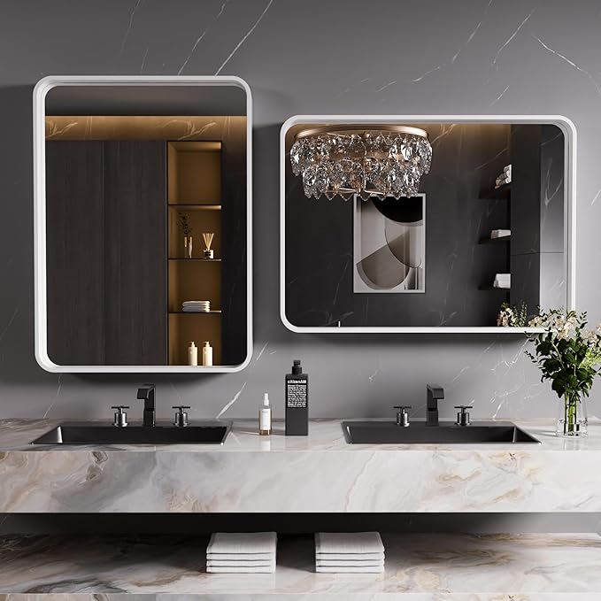 White Bathroom Mirror 20x30 Inch, Rounded Rectangle Matte Bathroom Vanity Mirror - Image 3