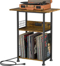 Record Player Stand with Charging Station, 3 Tier Turntable Stand with Storage by PLOOHT