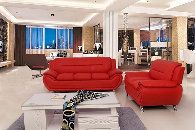 Container Furniture Direct Michael Sofa And Loveseat Red - Image 2