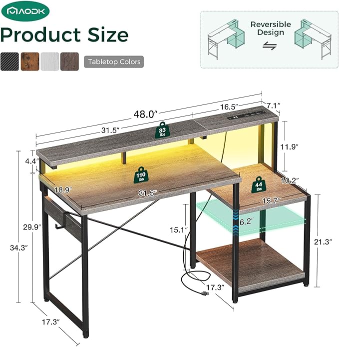 AODK Computer Desk, 48 Inch Gaming Desk - Image 3