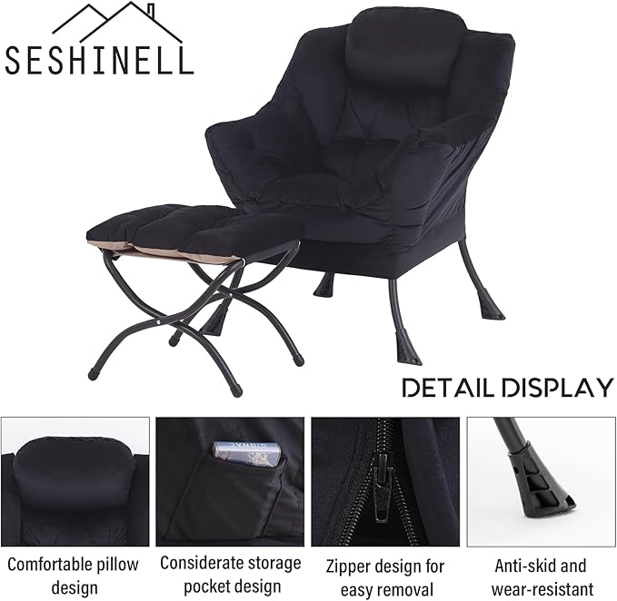 Lazy Chair with Ottoman, Modern Accent Chair Contemporary Lounge Leisure Sofa - Image 4