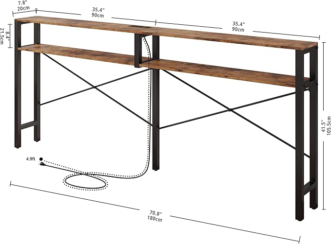 IRONCK Console Table with Power Outlet, Long Sofa Table with Shelves and - Image 3