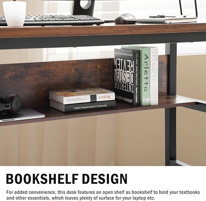 TOPSKY Computer Desk with Bookshelf/Metal Hole Cable Cover 1.18" Thick Desk - Image 6