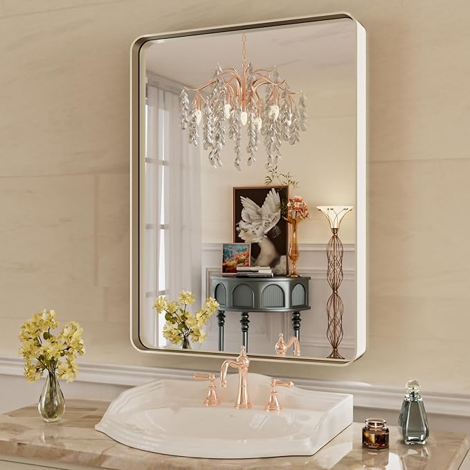 WEER 22X30 Inch Brushed Nickel Bathroom Mirror, Brushed Silver Metal Frame by WEER