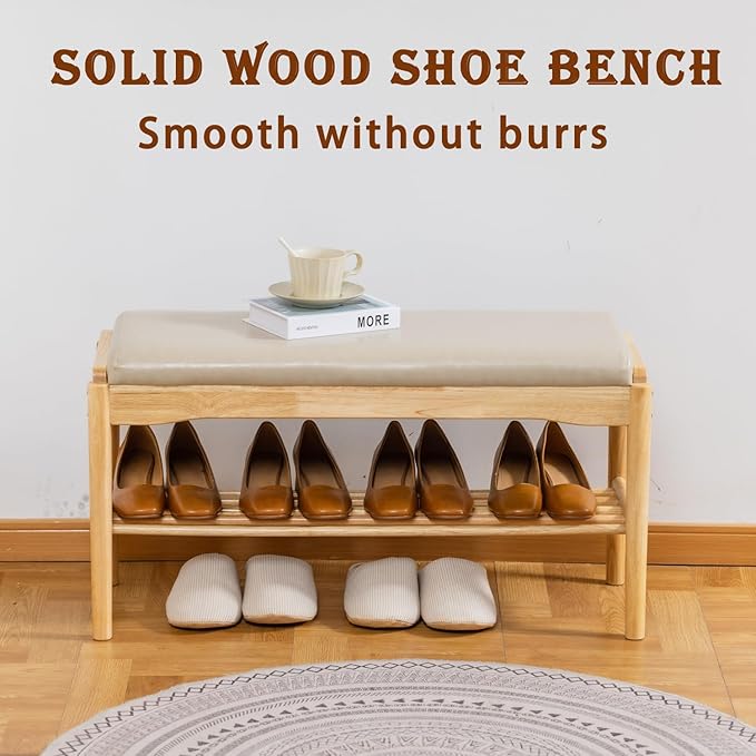 latifolia Small Shoe Bench, Solid Wood Bench - Image 4