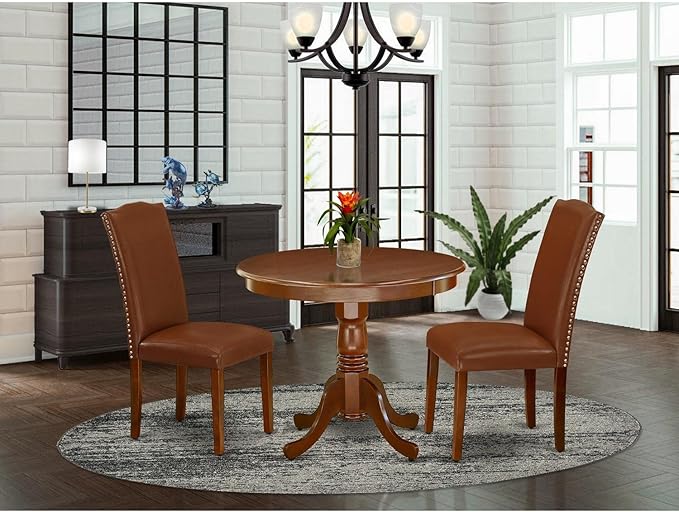 East West Furniture ANEN3-MAH-66 3 Piece Dining Room Furniture Set Contains a - Image 7
