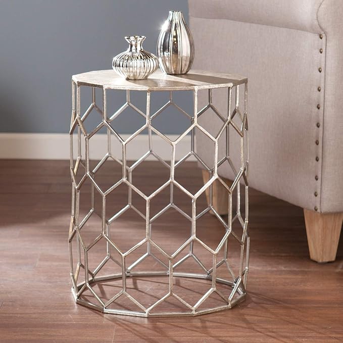 SEI Furniture Clarissa Metal Honeycomb Accent Table, Geometric Style Round - Image 2