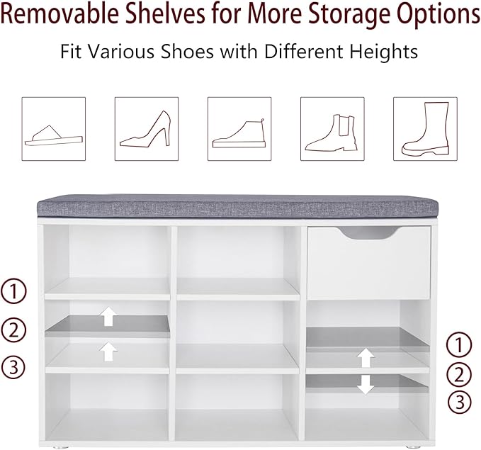 DINZI LVJ Shoe Bench, Entryway Storage Bench - Image 4