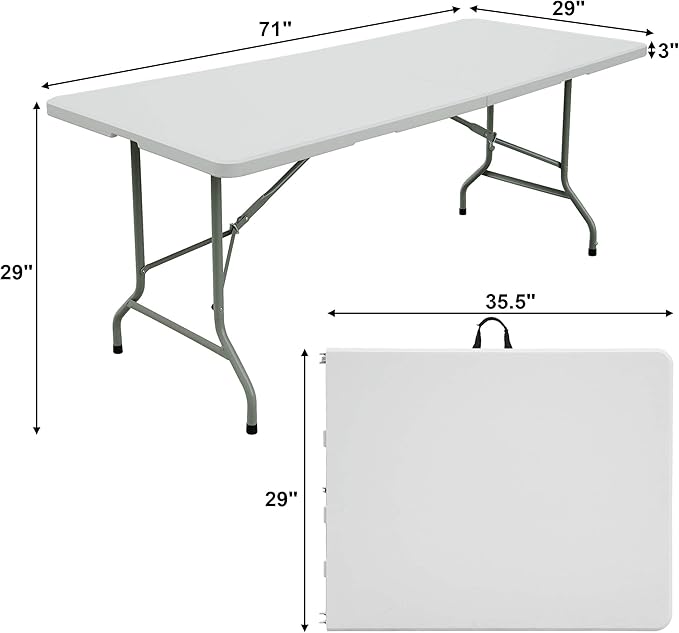FORUP 6ft Table, Folding Utility Table, Fold-in-Half Portable Plastic Picnic - Image 3