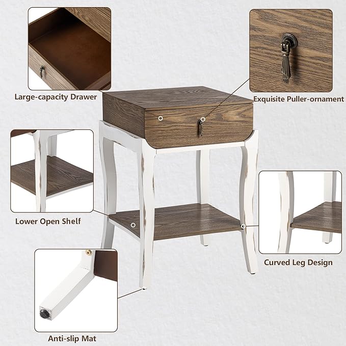 COSIEST Rustic Nightstand, 2-Tier Farmhouse Bedside Table, Wood Accent End Table - Image 7