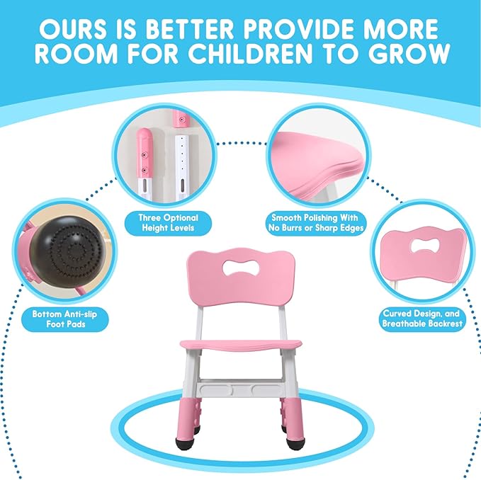 Kids Height Adjustable Toddler Chair Max Load 220LBS Plastic Indoor Outdoor - Image 3