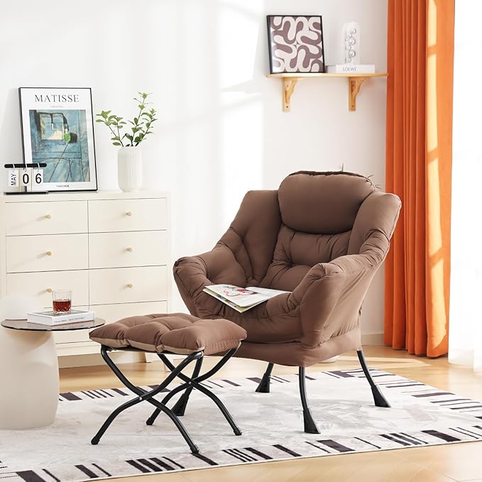 Cozy Lazy Chair and Ottoman, Large Contemporary Accent Lounge Chair Set - Image 6