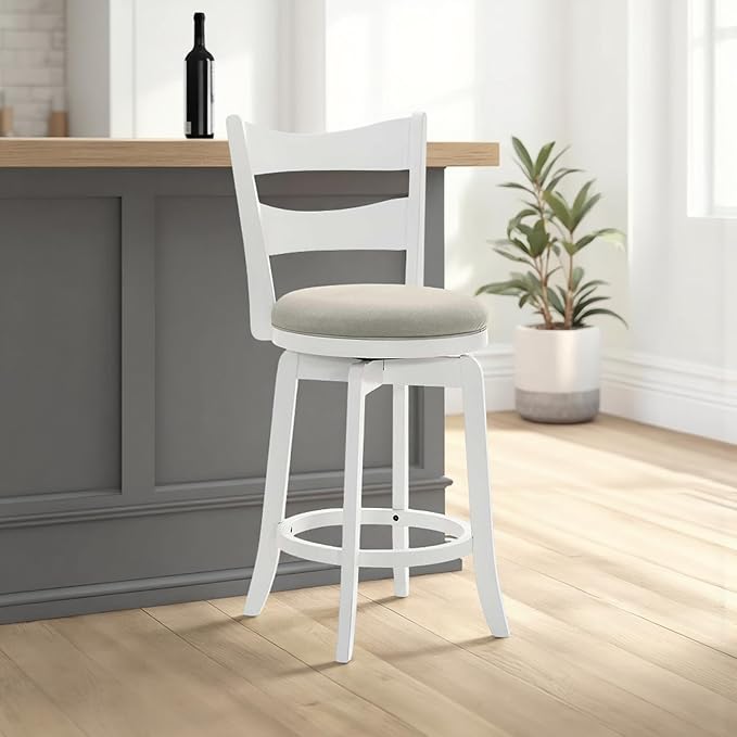 Armen Living Blair 30 in. Matte White Bar Height Rubberwood Swivel Barstool - Image 9
