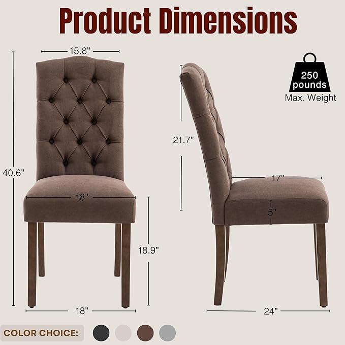 Tufted Upholstered Parsons Dining Chair Set Fabric Diner Accent Stylish Modern - Image 5