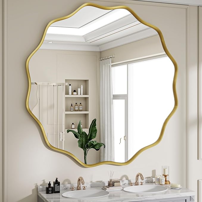 Round Wavy Mirror, 42 Inch Metal Frame Circle Mirror, Round Wall Mounted by Unknown