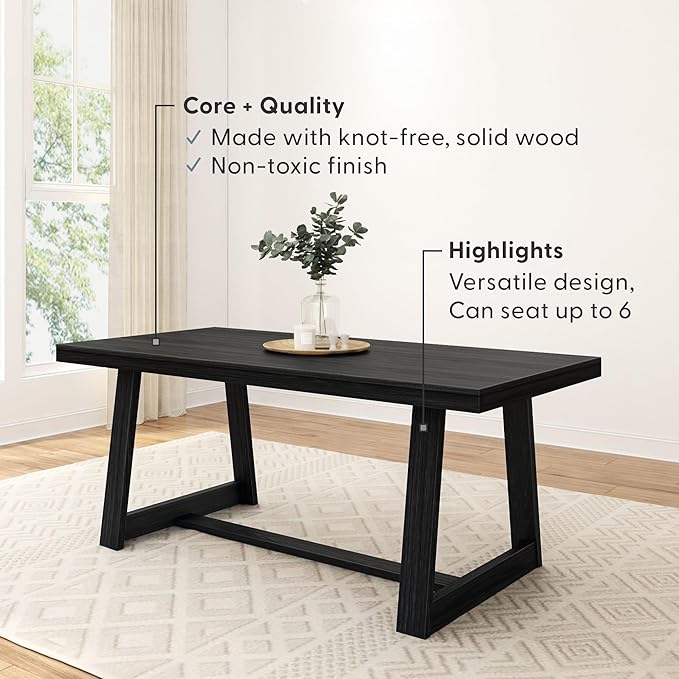 Plank+Beam 72 Inch Farmhouse Dining Table, Solid Wood Rustic Kitchen Table - Image 3
