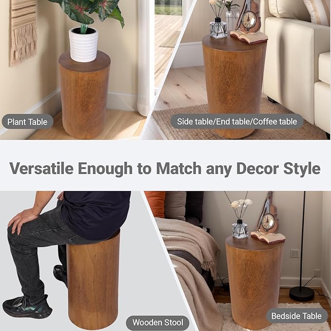 Athaliah Wooden Tree Stump Stool, Decorative Garden Stool Wood Stump Table - Image 5