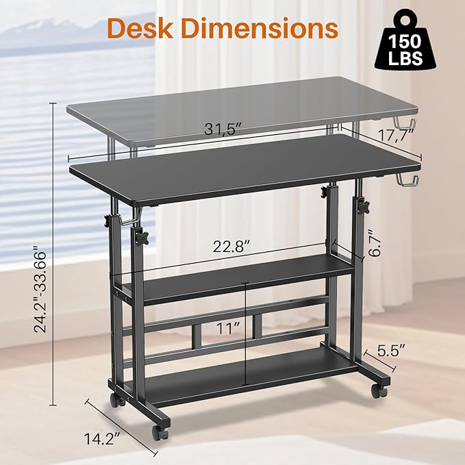 Adjustable Height Standing Desk, Rolling Stand Up Desk - Image 2