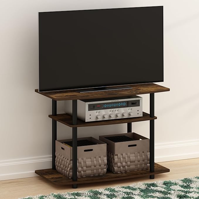Furinno Turn-N-Tube No Tools 3-Tier TV Stands, Amber Pine/Black - Image 2
