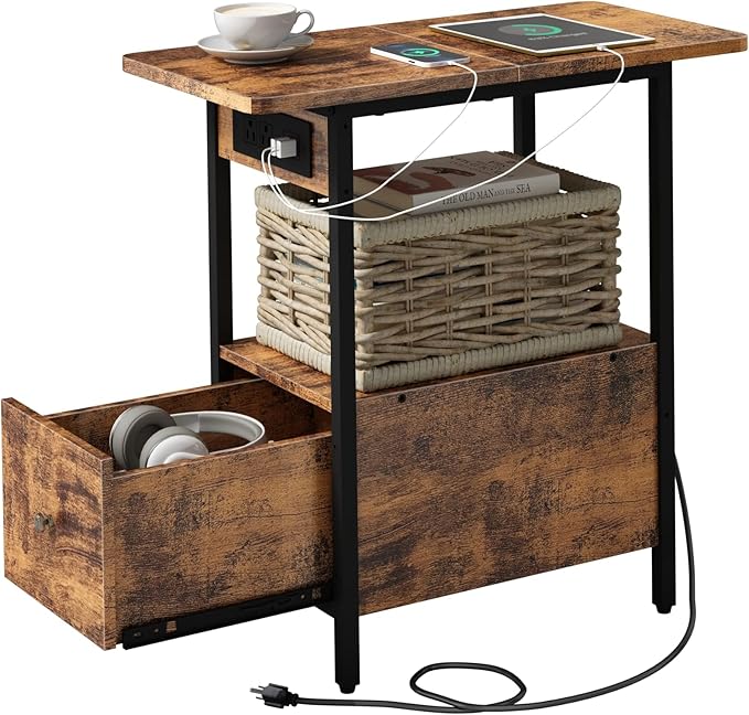 LIDYUK End Table with Charging Station, Narrow Side Table with Drawer and USB by LIDYUK