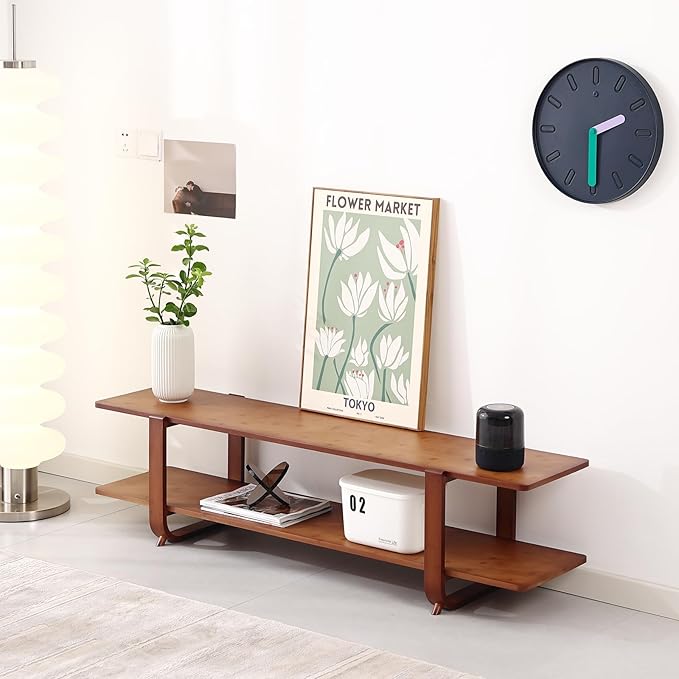 Tiita TV Stand with Storage for TVs up to 65'', Bamboo TV Console Entertainment - Image 2