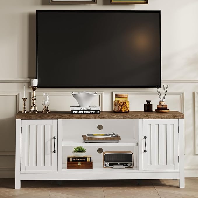 ChooChoo Farmhouse TV Stand, Wood Fluted Door Entertainment Center - Image 3
