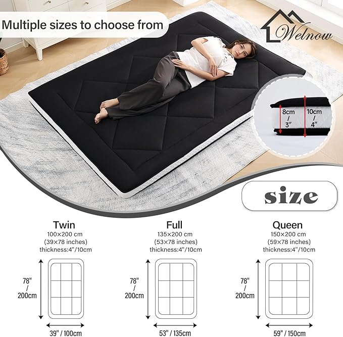 Welnow Japanese Futon Floor Mattress, Thick Queen Size Tatami Mat Portable & - Image 2